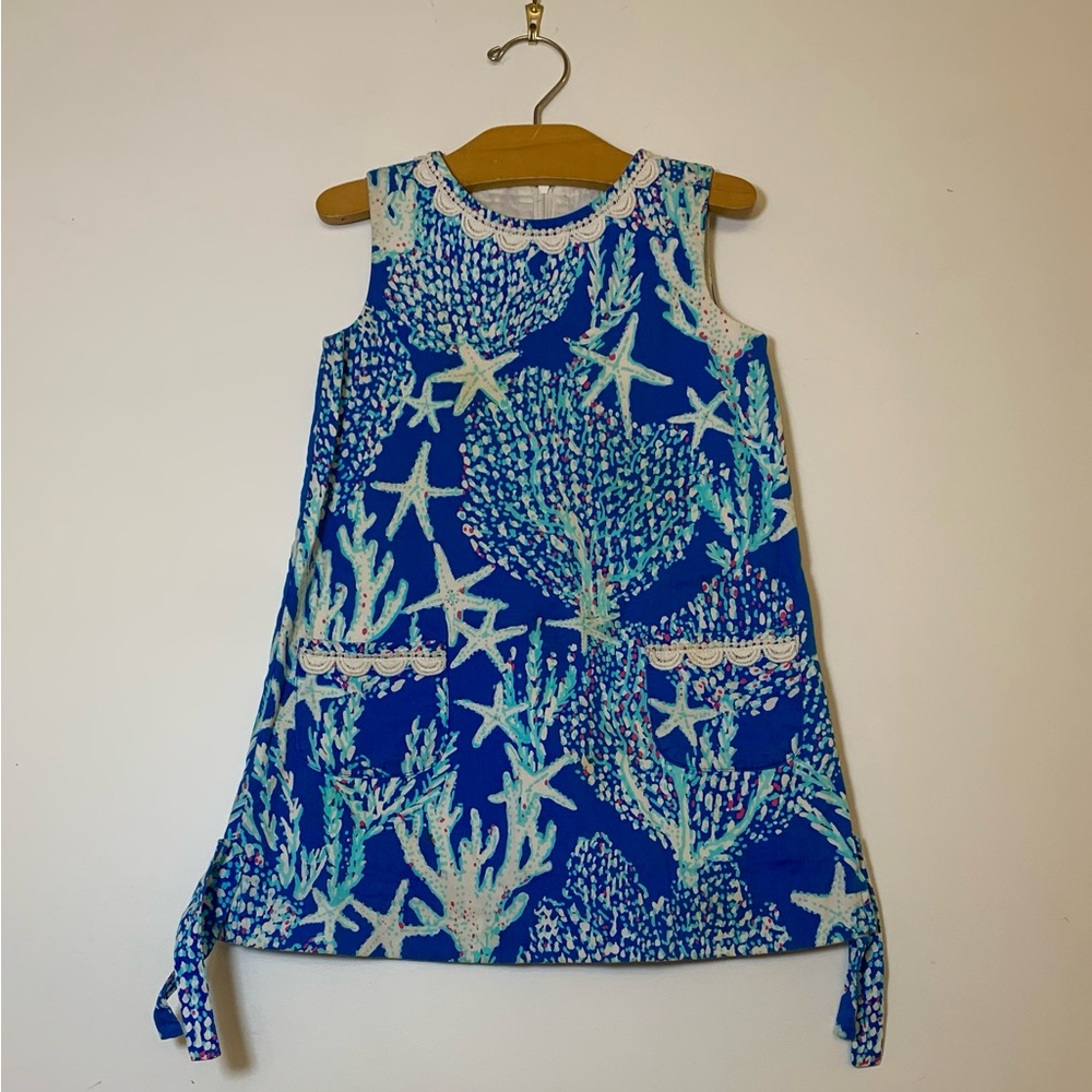 Lily Pulitzer Blue Sleeveless Dress with Starfish and Coral Design